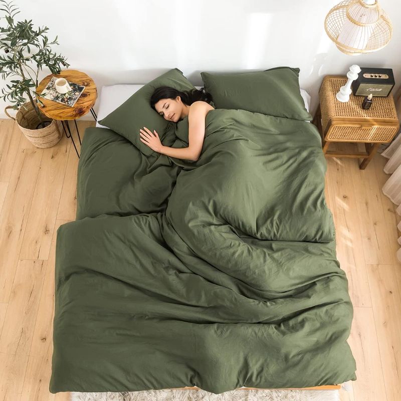 Photo 1 of  Ultra-Soft Queen Washed Bed Comforter. All Seasons Use Light Weight with Warm Fluffy Washable Cotton Microfiber Fabric Queen/Full,Dark Olive Green
