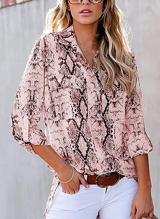 Photo 1 of Astylish Women Button Down Snake Print 3 4 Tab Sleeve Tunic Blouse Tops Shirts 