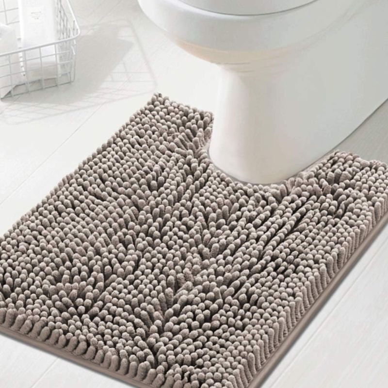 Photo 1 of  Toilet Mat U Shaped Bathroom Rugs Bath Mats for Bathroom Non Slip Luxury Chenille Bath Mat U Shape 20x24 Extra Soft and Absorbent Shaggy Rugs Washable Dry Fast - Taupe
