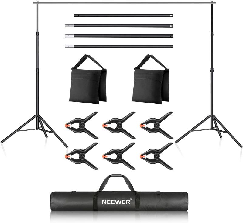 Photo 1 of Neewer Photo Studio Backdrop Support System, 10ft/3m Wide 6.6ft/2m High Adjustable Background Stand with 4 Crossbar, and Carrying Bag for Portrait & Studio Photography
