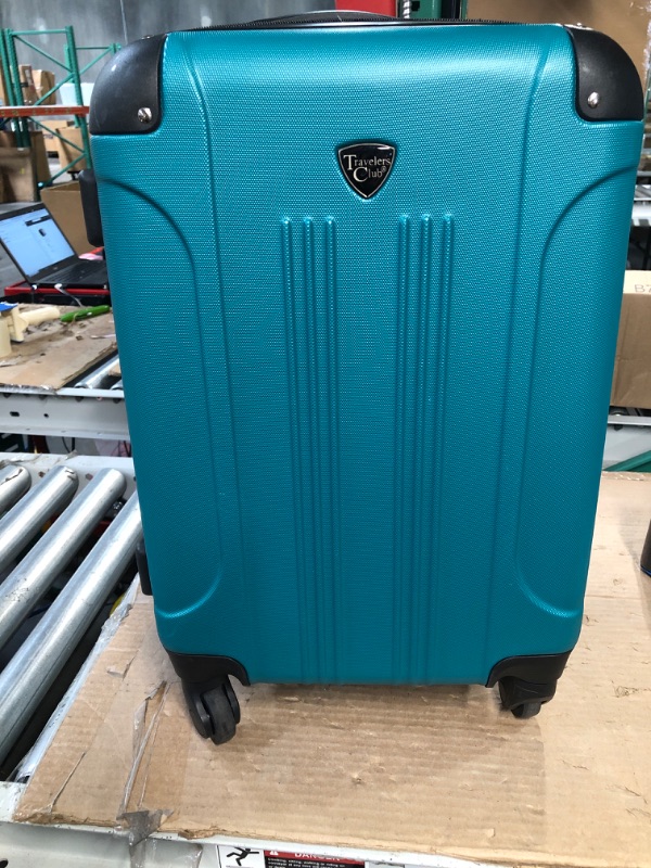 Photo 2 of **Damaged Zipper) Travelers Club Chicago Hardside Expandable Spinner Luggages, Teal, 20" Carry-On