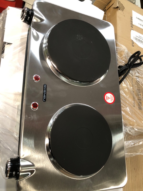 Photo 2 of **Minor Damage** GIVENEU Electric Double Burner Hot Plate for Cooking, 1800W Portable Electric Stove,