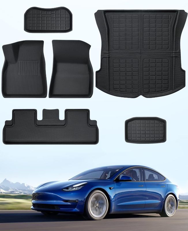 Photo 1 of CreeKT Fit for Tesla Model Y 7 Seater Floor Mats Trunk Mat 2023 2022 2021 , Premium All Weather Model Y Floor Mats Front Rear Cargo Trunk Frunk Liner Carpet for Tesla Model Y Accessories 2021-2023 2021 2022 2023 Model Y 7 Seater Full Mats