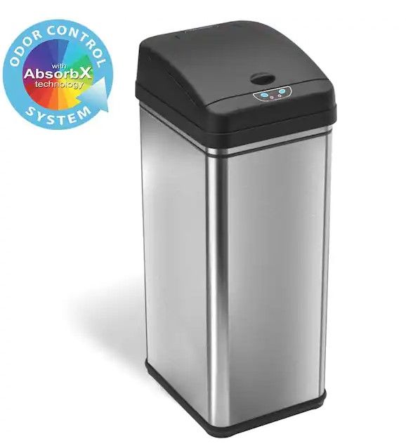 Photo 1 of 13 Gal. Touchless Sensor Trash Can with AbsorbX Odor Filter System, Stainless Steel