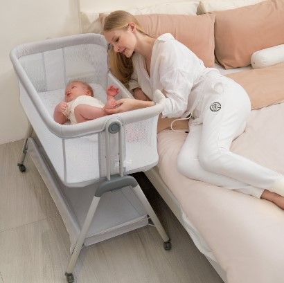 Photo 1 of ANGELBLISS Bassinet & Bedside Sleepers with Storage Basket(White&Gray)