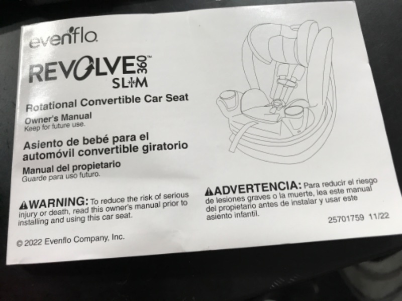 Photo 9 of Evenflo Revolve360 Slim 2-in-1 Rotational Car Seat with Quick Clean Cover (Stow Blue) Revolve Slim Quick Clean Cover Stow Blue