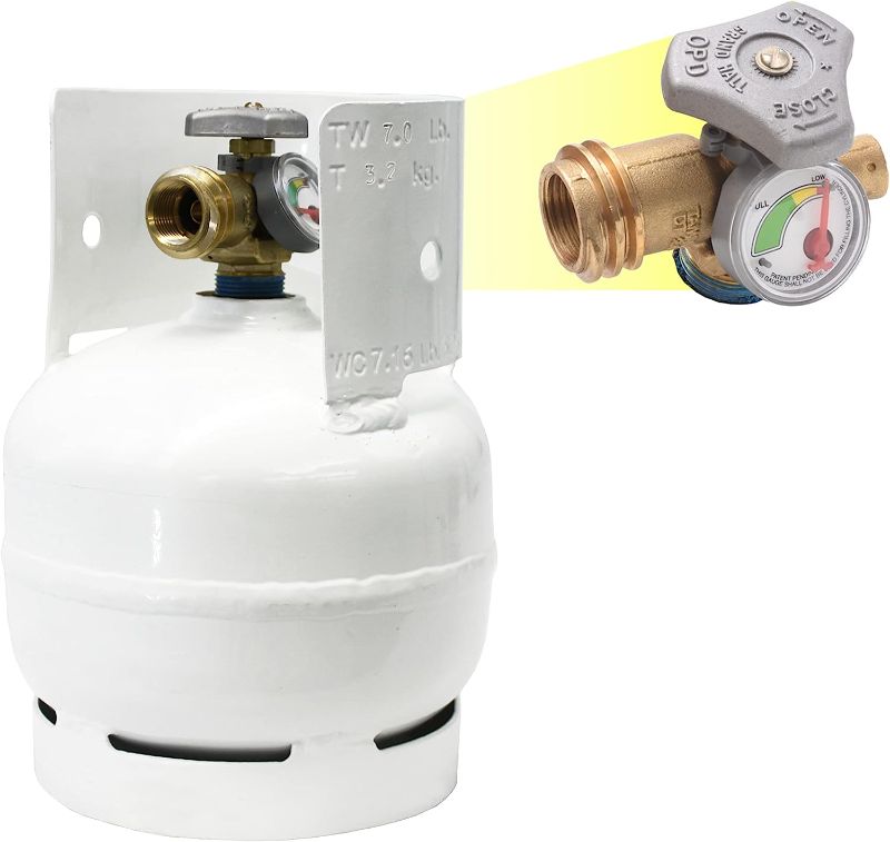 Photo 1 of *STOCK PHOTO FOR REFERENCE*
Flame King  7lb Steel Propane Tank Cylinder with Gauge and OPD Valves White