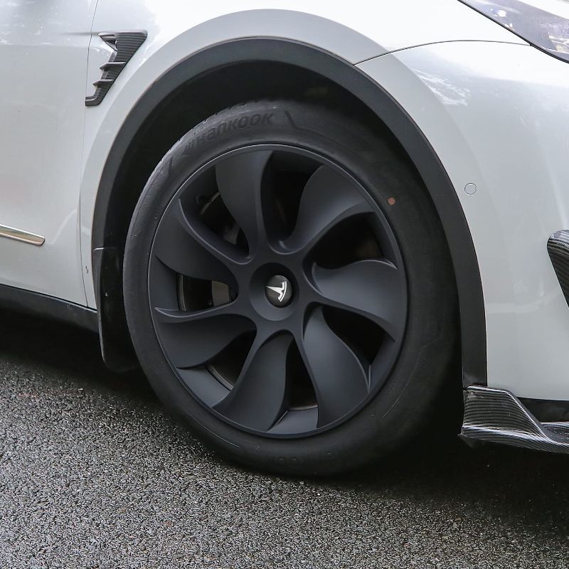 Photo 1 of XINFOOB Tesla Model Y Wheel 19-Inch Hub Cap Replacement ABS Cover Set of 2 Matte Black