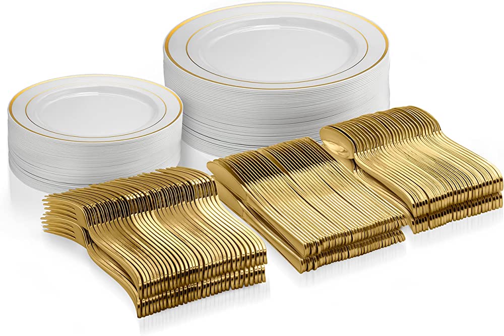 Photo 1 of 125 Piece Gold Dinnerware Party Set 