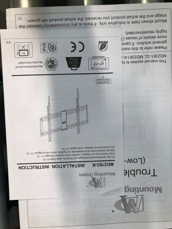 Photo 2 of Mounting Dream TV Mount Fixed for Most 42-70 Inch Flat Screen TVs, UL Listed TV Wall Mount Bracket up to VESA 600 x 400mm and 13