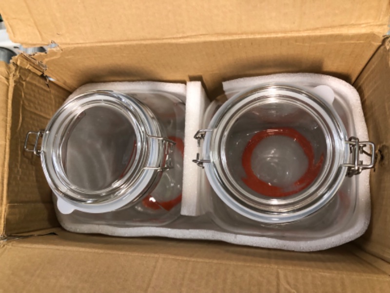 Photo 2 of [UPGRADE] 2 Pack Square Super Wide Mouth Airtight Glass Storage Jars with Lids, 1.1 Gallon Glass Jars with 2 Measurement Marks, Canning Jars with Leak-proof Lid for Kitchen(Extra Label, Pen and Gasket)