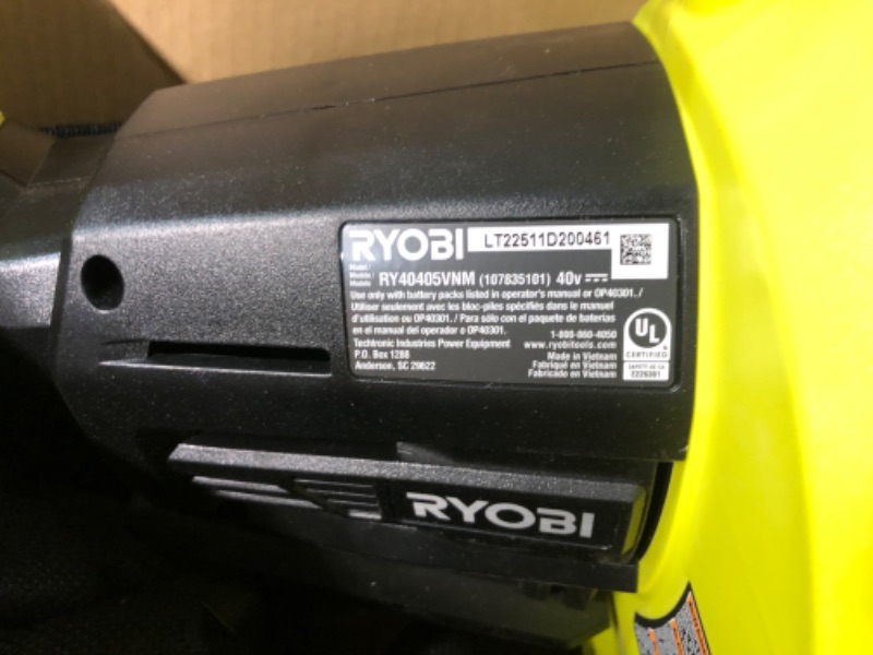 Photo 2 of *SEE NOTES* RYOBI 40-Volt Lithium-Ion Cordless Battery Leaf Vacuum/Mulcher (Tool Only)