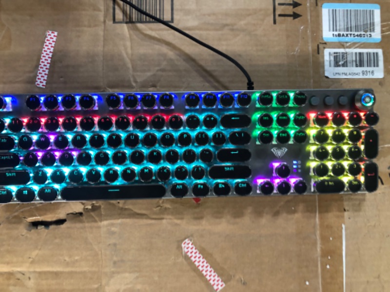 Photo 2 of AULA F2088 Typewriter Style Mechanical Gaming Keyboard Blue Switch, with Removable Wrist Rest, Media Control Knob, Rainbow Backlit, Retro Punk Round Keycaps Black-blue switches