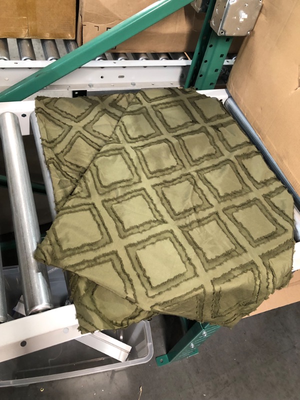 Photo 1 of Nanko King Size Comforter Set Olive Green Tufted Jacquard Boho Geometry Soft Shabby Chic, 104x90, 3pc, King, Olive Green