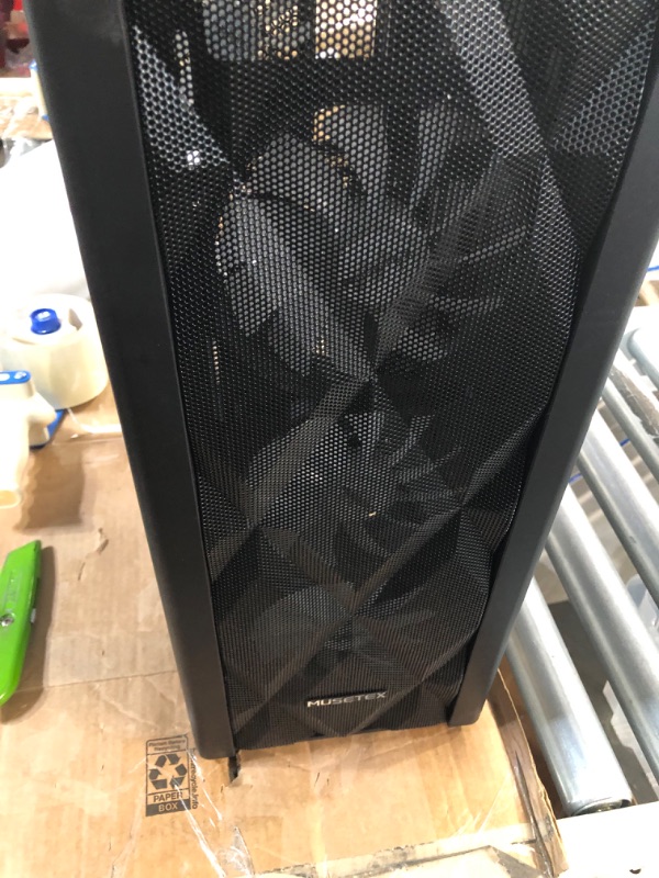 Photo 6 of MUSETEX ATX PC Case Mid-Tower with 6pcs 120mm ARGB Fans, Polygonal Mesh Computer Gaming Case with Type C, Opening Tempered Glass Side Panel, USB 3.0 x 2, Black, NN8.