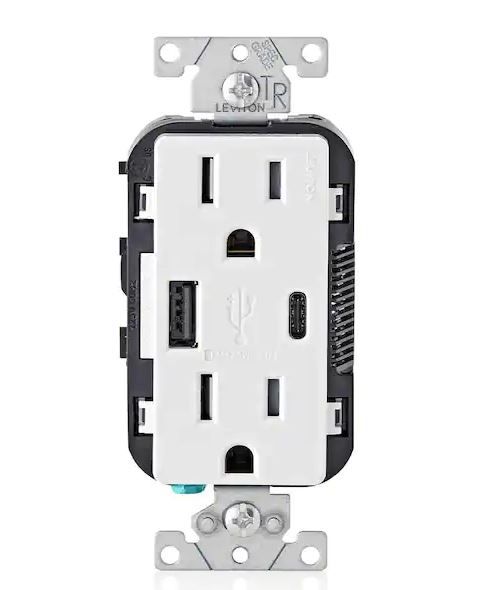 Photo 1 of 15 Amp Decora Type A and C USB Charger Tamper-Resistant Outlet, White