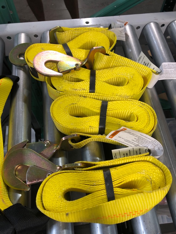 Photo 2 of 
VULCAN Car Tie Down with Flat Hooks - Lasso Style - 2 Inch x 96 Inch - 4 Pack - Classic Yellow - 3,300 Pound Safe Working Load