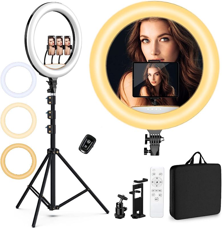 Photo 2 of 22" Ring Light Selfie Ring Light Kit with 75" Tripod, 6500K Dimmable LED Ring Light, Carrying Bag for Phone, Camera, ipad, YouTube, Facebook, TikTok, Video Recording