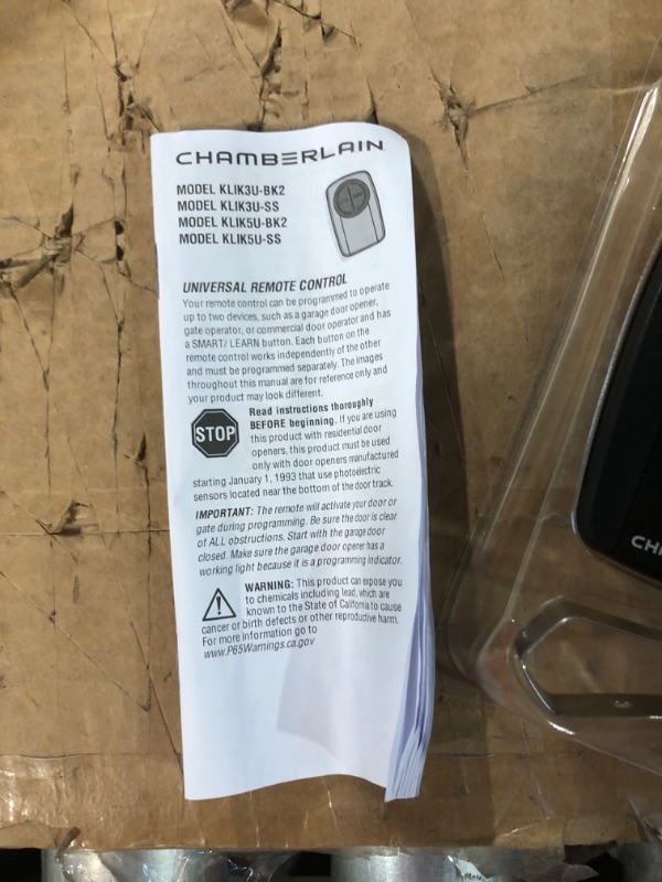 Photo 2 of **UNABLE TO TEST** Chamberlain KLIK5U-BK2 Clicker 2-Button Garage Door Opener Remote with Visor Clip, Black 