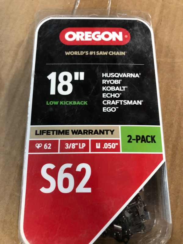 Photo 2 of Oregon S62 AdvanceCut Chainsaw Chains Twin Pack, for 18-Inch Bar - 62 Drive Links/PHOTO STOCK REFERENCE