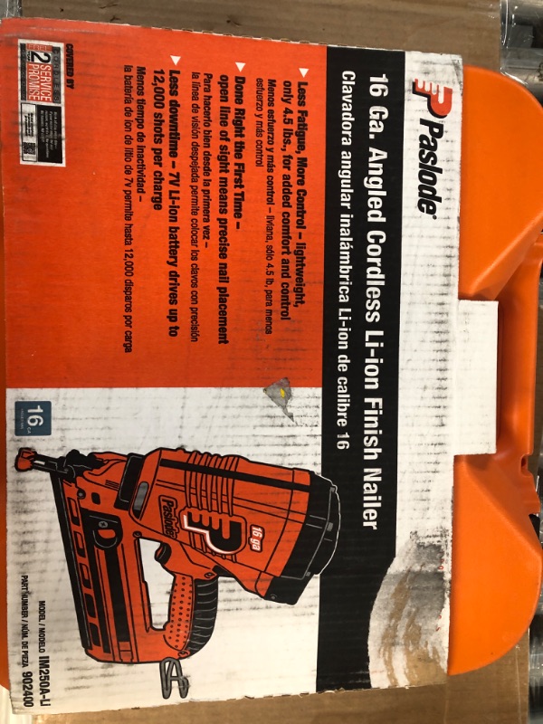 Photo 1 of Paslode, Cordless Finish Nailer,16 Gauge Angled, Battery and Fuel Cell Powered, No Compressor Needed