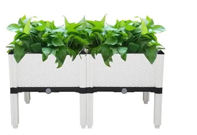 Photo 1 of 15 in. W x 10 in. H White Plastic Raised Garden Bed 
