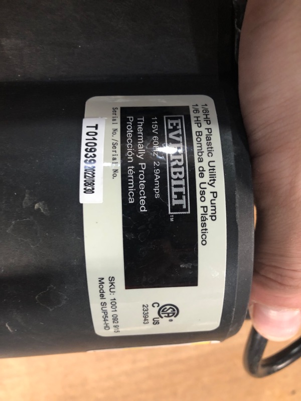 Photo 5 of [Working] Everbilt SUP54-HD 1/6 HP Plastic Utility Pump