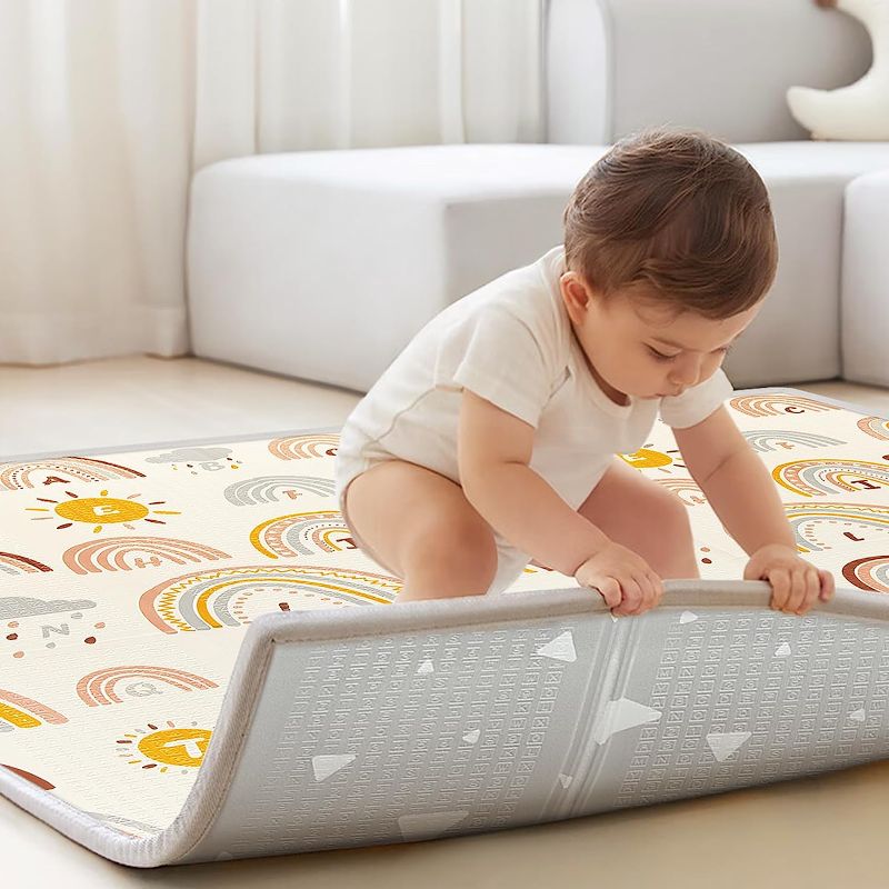 Photo 1 of Baby Play Mat for Floor, 0.6'' Thicken 79 X 71 inch Extra Large Baby Floor Playmat, Foldable Foam Play Mat for Babies and Toddlers, Infants, Waterproof Reversible Crawling Mat for Baby Indoor Outdoor 79*71*0.6 Inch