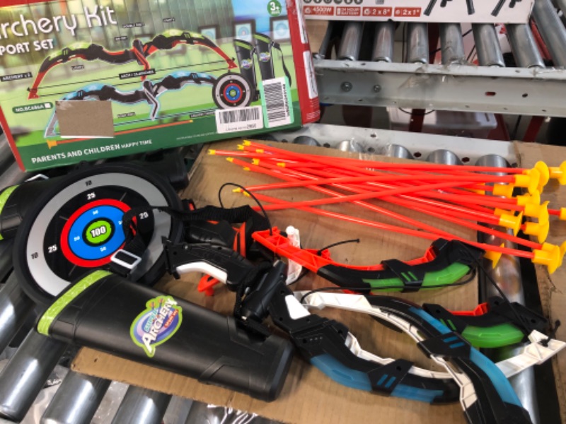 Photo 2 of BELLOCHIDDO 2 Set Bow and Arrow for Kids 8-12 - LED Light Up Kids  with 2 Bow 16 Suction Cup Arrows,  8-12 Year Old Boys Green With Blue