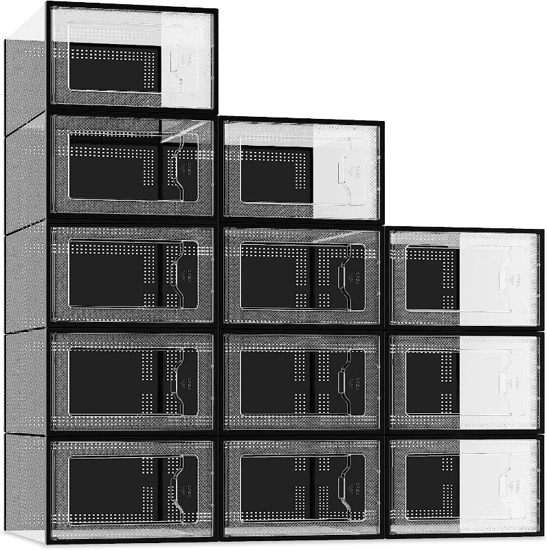 Photo 1 of *SEE NOTES* EE SPRING Large 12 Pack Shoe Storage Box, Clear Plastic Stackable Shoe Organizer for Closet, Space