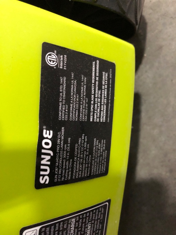 Photo 4 of ***UNTESTED - SEE NOTES***Sun Joe MJ401C-PRO 14-Inch 28-Volt Cordless Push Lawn Mower