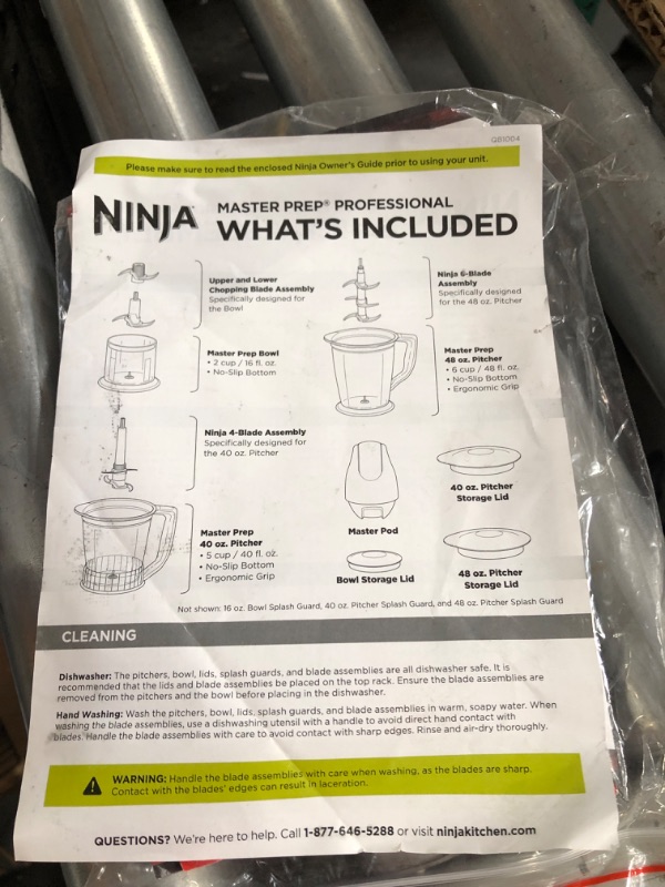 Photo 2 of **SEE NOTES**
Ninja QB1004 Blender/Food Processor with 450-Watt Base, 48oz Pitcher, 16oz Chopper Bowl, and 40oz Processor Bowl for Shakes, Smoothies, and Meal Prep