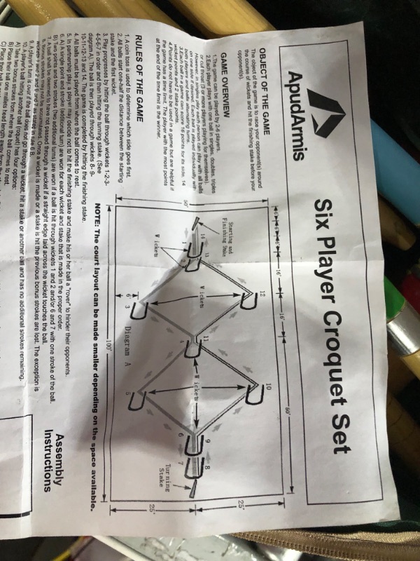 Photo 2 of ApudArmis Six Player Croquet Set with Premiun Rubber Wooden Mallets 28In