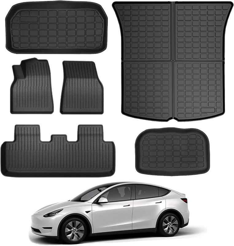 Photo 1 of Maysoo Tesla Model Y Floor Mats, Tesla Model Y 5-Seat 2020-2023 Accessories, All Weather Floor Mat Front Rear Cargo Liner Mat, Heavy Duty Floor Mats (Set of 6) Model Y floor mats (set of 6)