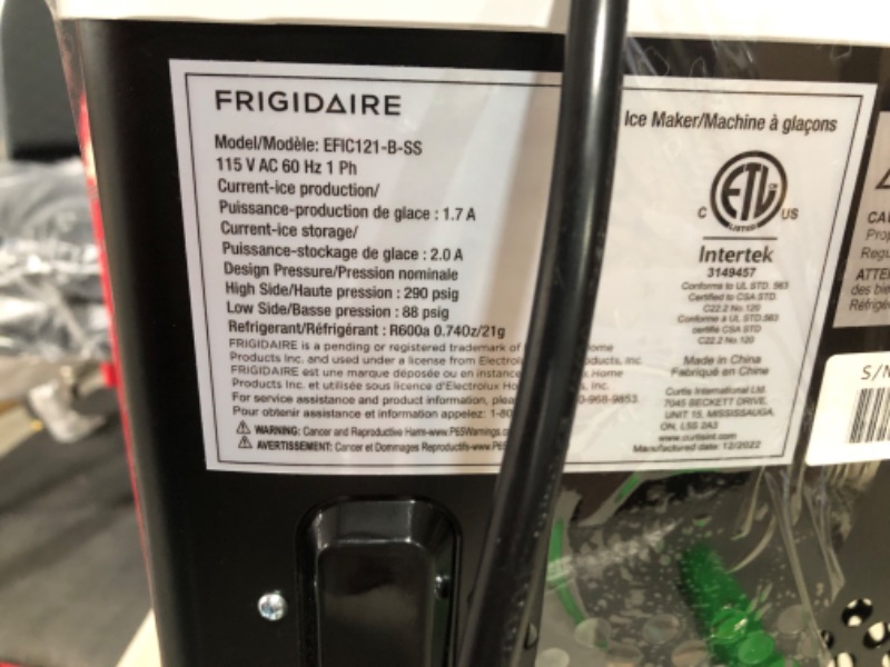 Photo 3 of **SEE NOTES**
Frigidaire Compact Countertop Ice Maker, Makes 26 Lbs. Of Bullet Shaped Ice Cubes Per Day, Silver Stainless