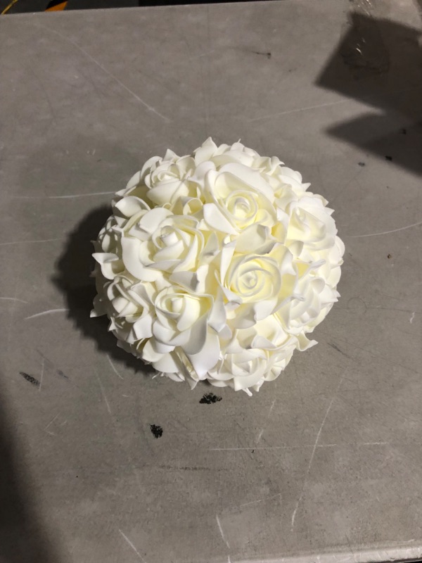 Photo 2 of **SEE NOTES**
Party Spin Soft Touch Foam Rose Flower Kissing Ball Wedding Centerpiece, 12-inch (Ivory)
