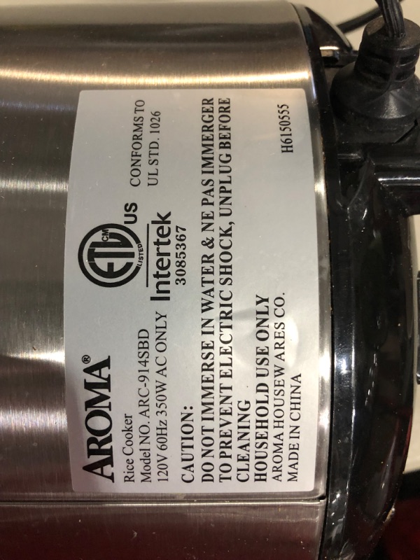 Photo 3 of **SEE NOTES**
Aroma Housewares ARC-914SBD Digital Cool-Touch Rice Grain Cooker and Food Steamer, Stainless, Silver, 4-Cup (Uncooked) / 8-Cup (Cooked) Basic