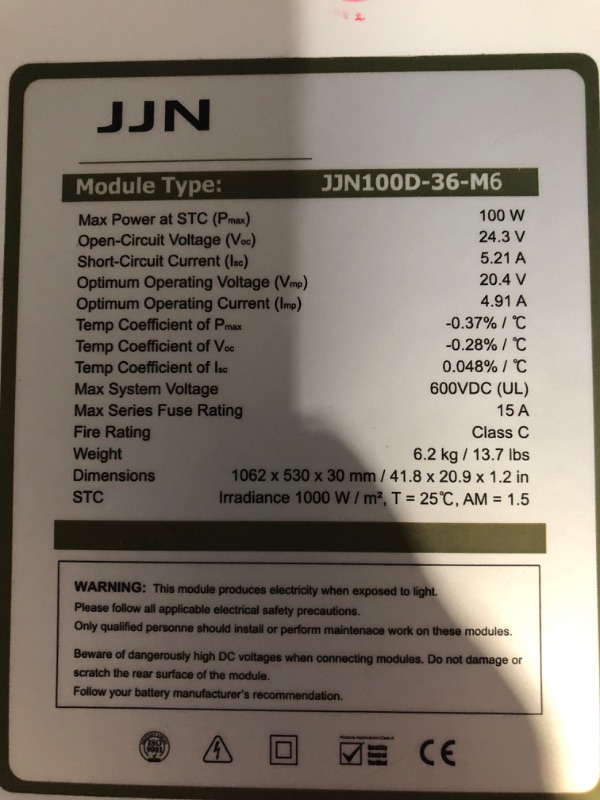 Photo 3 of * 2 pieces * see all images *
JJN 200 Watt 12 Volt Solar Panel 