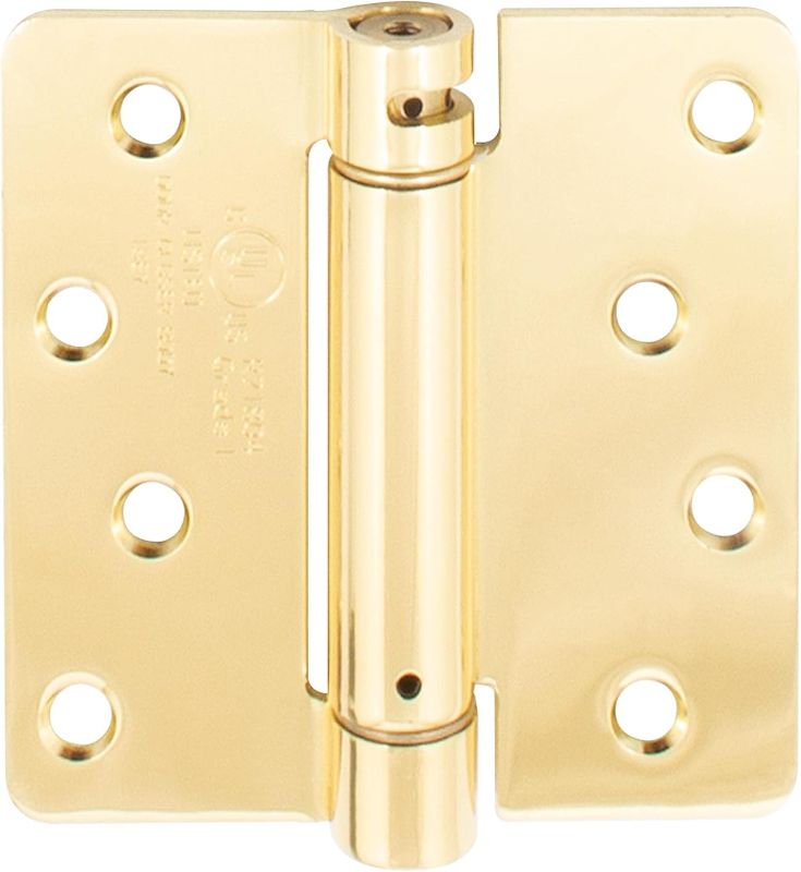 Photo 1 of Everbilt 4 in. 1/4 in. Radius Satin Brass Adjustable Spring Door Hinge