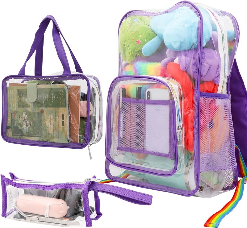 Photo 1 of DZLUSJ 3Pcs Clear Backpack Set With Lunch Bag Pencil Case Pouch Heavy Duty Thick PVC Transparent Backpack 