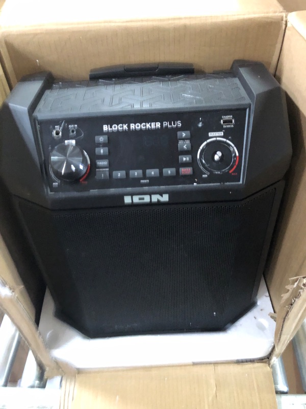 Photo 2 of (SELLING FOR PARTS) ION Audio Block Rocker Plus - Portable Bluetooth Speaker 100W W/Battery, Karaoke Microphone, AM FM Radio, Wheels & Telescopic Handle and USB Charging, Black-