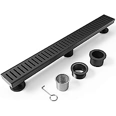 Photo 1 of  32 Inch Shower Linear Black Drain Rectangular Floor Drain with Accessories Capsule Pattern Cover Grate Removable SUS304 Stainless Steel CUPC Certified Matte Black