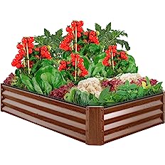 Photo 1 of  Outdoor Metal Raised Garden Bed Box Vegetable Planter for Vegetables, Flowers, Herbs, and Succulents - Wood Grain