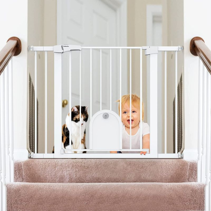 Photo 1 of Babelio Auto Close Baby Gate with Small Cat Door, 29-43" Metal Cat Gate for Doorway - BLACK