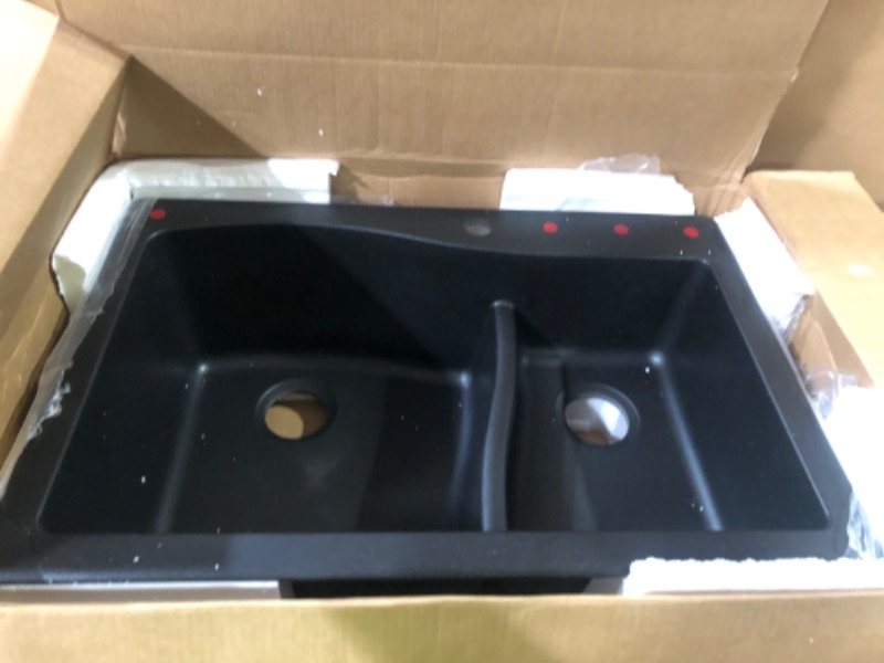 Photo 6 of [Damaged] KRAUS KGD-441 Quarza 25-inch Dual Mount Single Bowl Granite Sink - Black
