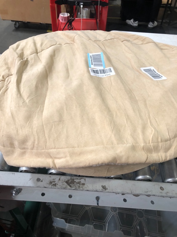 Photo 2 of * USED * 
Furhaven 26" Round Cooling Gel Foam Dog Bed Sherpa & Suede Snuggery w/ Removable Washable Cover - Cream, 26-inch Faux Lambswool & Suede Cream 26 inch Snuggery (Cooling Gel Foam)