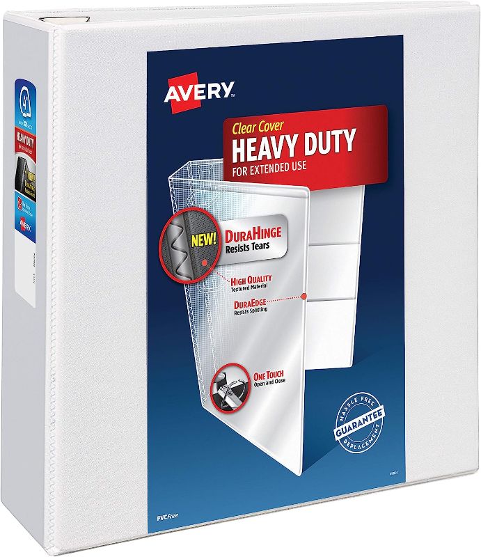 Photo 1 of Avery Heavy Duty View 3 Ring Binder, 4" One Touch Slant Ring, Holds 8.5" x 11" Paper, 4 White Binders (79704) 4" 4 Pack