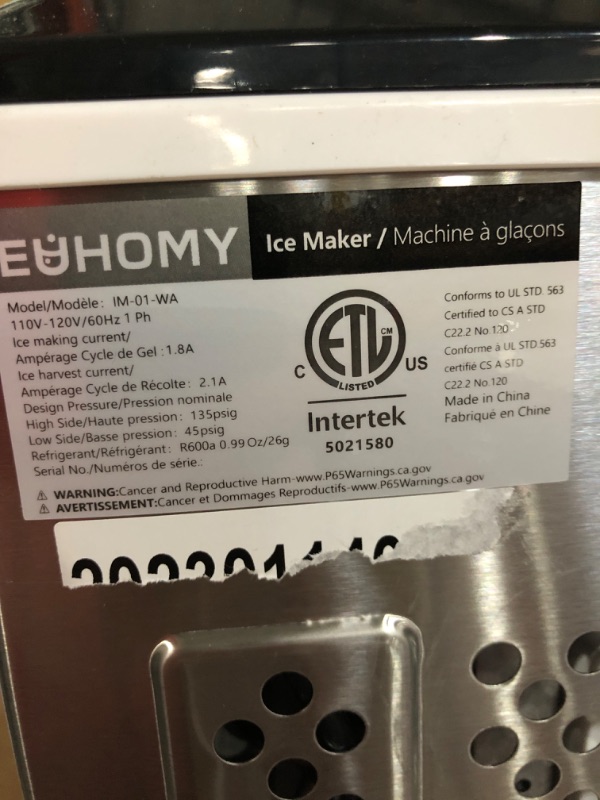 Photo 2 of **SEE NOTES** 
EUHOMY Ice Maker Machine Countertop, 27 lbs in 24 Hours