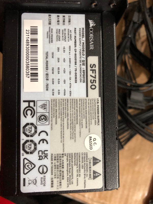 Photo 3 of Corsair SF Series, SF750, 750 Watt, SFX, 80+ Platinum Certified, Fully Modular Power Supply (CP-9020186-NA) 750 Watts Power Supply