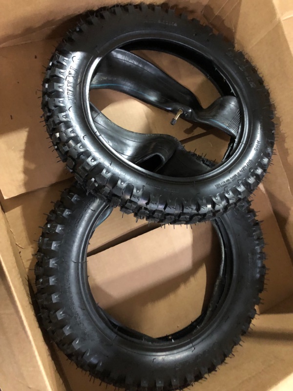 Photo 3 of (2-Set) 3.00-12 Dirt Bike Tire and Tube Sets - Universal Replacement 80/200-12 Knobby Motocross Bike Tires and Tubes for Honda CRF70F/XR70, Yamaha TTR 90, and More - With Vulcanized TR87 Valve Stem
